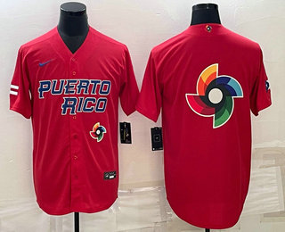 Mens Puerto Rico Baseball 2023 Red World Baseball Big Logo With Patch Classic Stitched Jersey